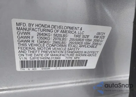 2022 Acura Mdx A-Spec Package z USA, uszkodzony, nr VIN 5J8YE1H00NL013966